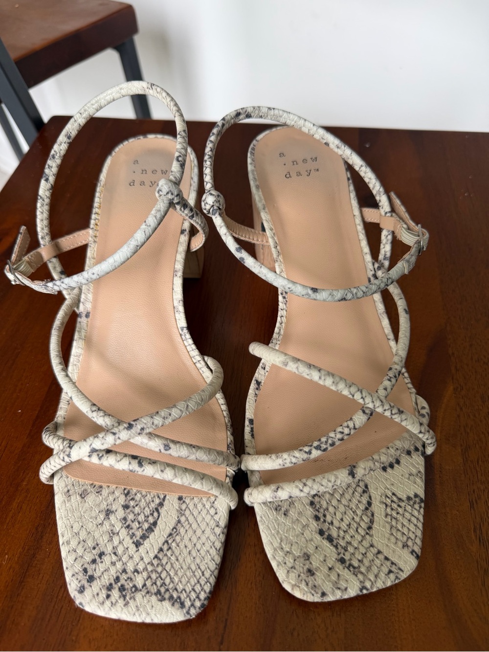 a new day Neutral Snake-Print Strappy Block Heel Sandals